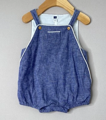 Mameluco burbuja de lino/algodón azul cambray estanque tortuga 6-9-12 meses JANIE & JACK para niños Foto 1 de 4