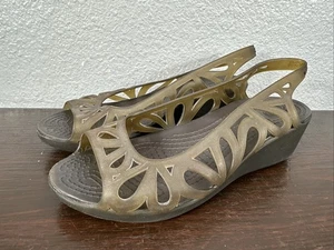 Crocs Adrina III Women Size 9 Jelly Mini Wedge Slingback Olive Green Black Shoe - Picture 1 of 7