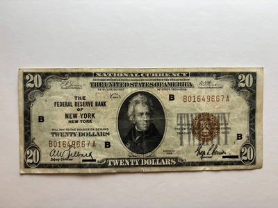 1929 $20 Banco de la Reserva Federal Nueva York, NY sello marrón - circulado Foto 1 de 4