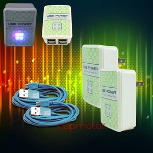 2X 4 USB PORTS WALL ADAPTER+6FT CABLE POWER CHARGER SYNC AQUA GALAXY NOTE NEXUS - Photo 1/1