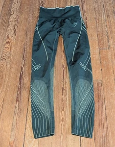 Gymshark Apex Seamless Leggings Size XS Obsidian Cucumber Green Ribbed Lift - Picture 1 of 9