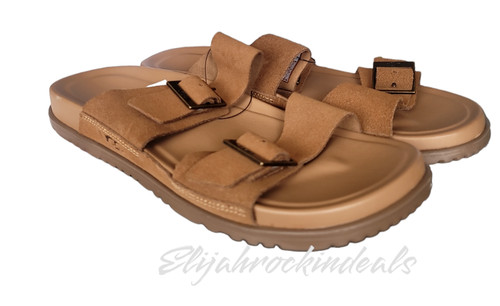 NUOVO SCIVOLO DA UOMO UGG WAINSCOTT FIBBIA IN PELLE SCAMOSCIATA CASTAGNO TAGLIA 11