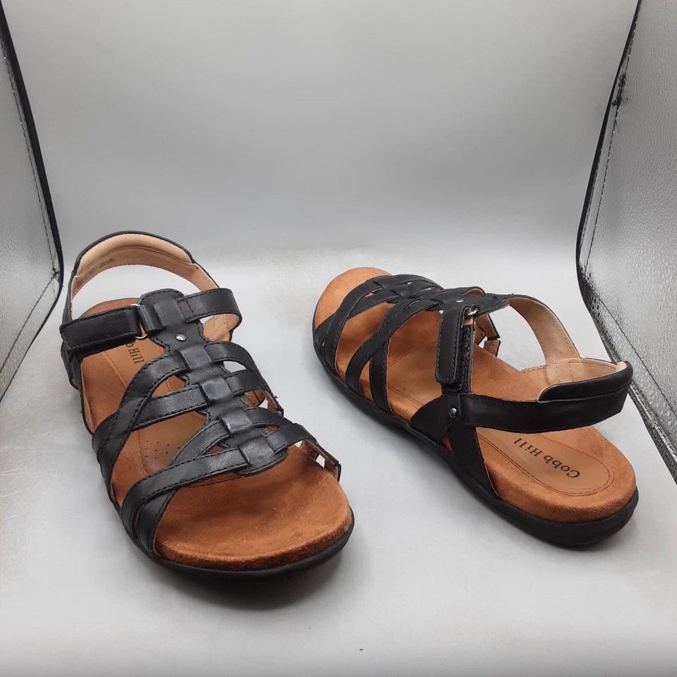 Sandalias para mujer Cobb Hill Rubey tejidas con tiras 7W negras A11 Foto 1 de 4