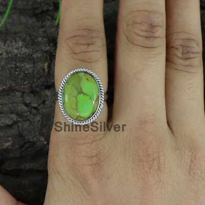 Anillo llamativo verde cobre turquesa plata esterlina 925 maciza talla 7 EE. UU. JN01 Foto 1 de 3