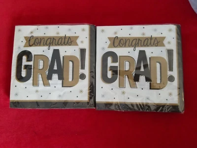 Congratualtions Graduate Congrats Grad ! 32 count Lunch Napkins Black Gold NEW - Image 1 of 2