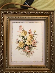 VTG Framed Original Oil on Canvas 13x 11 Floral Still Life, Pink & Yellow Roses - Picture 1 of 6