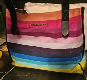 Victoria's Secret Oversized Tote Bright Striped Women's Bag W/ Small Travel Bag - Picture 1 of 17