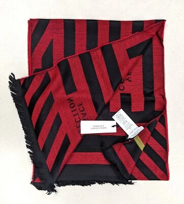 Versace Collection Men's Geometric Block Pattern Wool/Acrylic Scarf Black/Red - Image 1 of 4