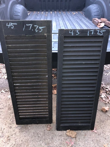 PaiR c1900 FIXED louvered VICTORIAN wooden house SHUTTERS green 43 & 45 x 17.25” Cover