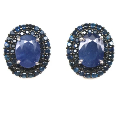 925 Sterlingsilber Weiß Vergoldet 6 x 8 Mm. Blauer Saphir Ohrringe - Bild 1 von 4