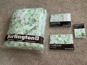 1976 Anne Klein Comforter Full Green Shamrocks Clover Fitted Flat 2 Pillow Cases - Picture 1 of 17