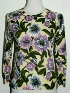 Ann Taylor 100% Cotton Floral Scalloped Scoop Neck 3/4 Sleeve Sweater Small - Picture 1 of 4