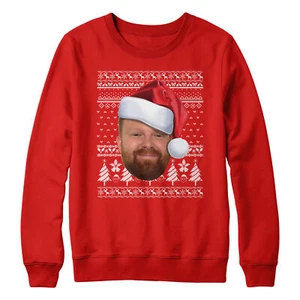Personalised Funny Face Santa Hat Sweatshirt Christmas Kids Custom Fairisle N... - Picture 1 of 12
