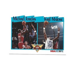 BULLS MICHAEL JORDAN / JAZZ KARL MALONE 1991 HOOPS BASKETBALL CARD #306