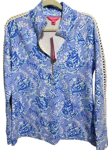 Lilly Pulitzer 1/4 Zip Skipper Popover Long Sleeve Sea Turtle Top Size Medium - Picture 1 of 7