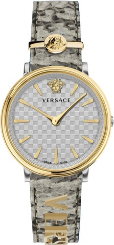 Versace VE8104422 V Circle Lady bianco argento oro grigio pelle orologio da donna NUOVO
