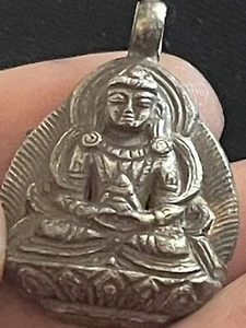 Alter Tibet Buddhismus reines Silber Buddha Statue Anhänger 925 - Bild 1 von 8