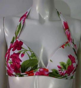 CARMEN MARC VOLVO White Pink Tropical Floral Halter Swimsuit Top 6 - Picture 1 of 7