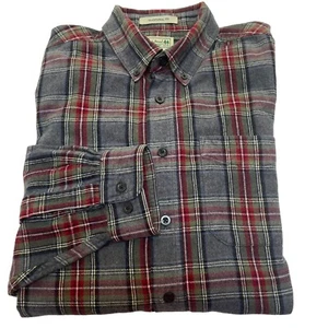 LL Bean Scotch Plaid Flannel Button Shirt Traditional Fit Men’s L Grey Stewart - Picture 1 of 9