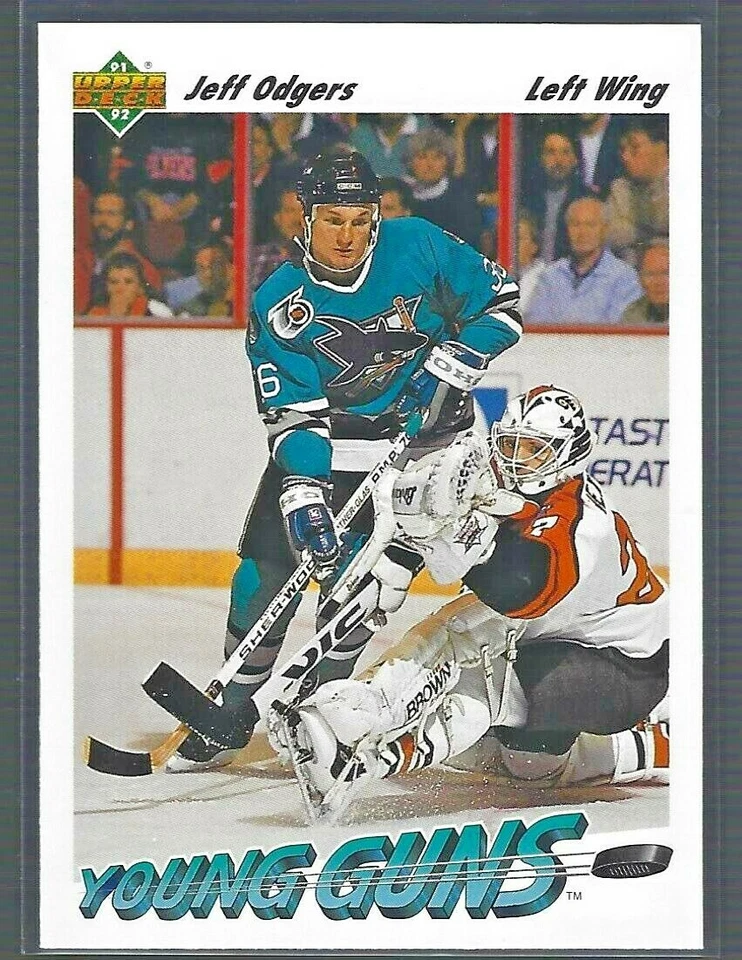 1991-92 Upper Deck #597 Jeff Odgers San Jose Sharks RC Rookie Hockey Card - Image 1 of 2