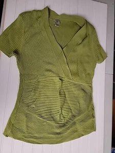 Worthington Green Top Sz XL Nylon Silk Viscose Short Sleeve Sweater Wrap Shirt - Picture 1 of 4