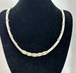 Two Tone Silver tone, Gold Tone and Rhinestone Necklace - Picture 1 of 4