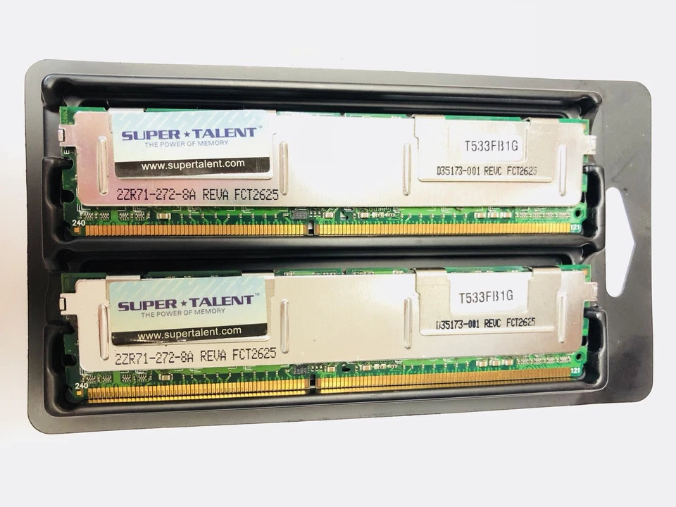 Super Talent 2GB ( 1GB X 2) PC2-4200 ECC Fully Buffered CL4 DIMM T533FB1G - Image 1 of 1