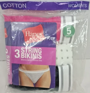 Hanes String Bikinis Size 5 package of 3 New 2 Solid and 1 Print - Picture 1 of 8