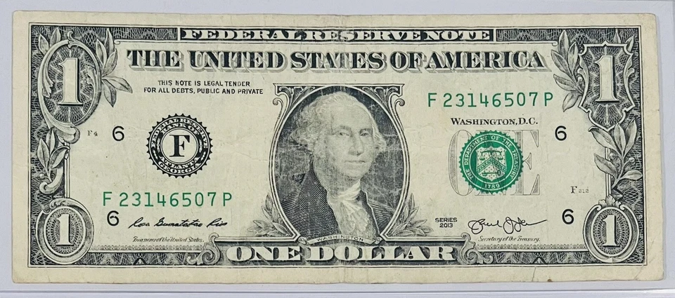 Billete De 1 Dólar Año 2013 Con Número De Serie Escalera Mixta.Para Colección. - Image 1 of 2