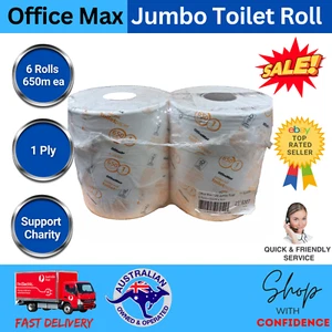 6 x 650m = 3900m OfficeMax (by Tork) Jumbo Toilet 6 Rolls x 650m x 9cm 1 Ply. - Picture 1 of 4