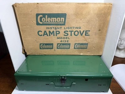 Estufa de camping vintage Coleman modelo 413E doble 2 quemadores gas verde con caja (leer) Foto 1 de 4