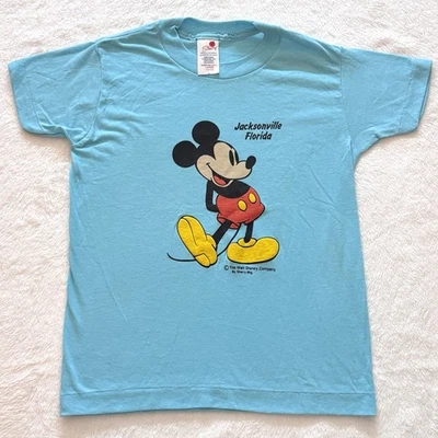 Camiseta De Colección Años 80 Niños Disney Mickey Mouse JUVENTUD 10-12 Grande Azul Florida Camiseta Foto 1 de 4