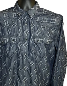 Diente de sierra Moonshine Spirit manga larga mediana perla a presión estampado azteca occidental - Imagen 1 de 11