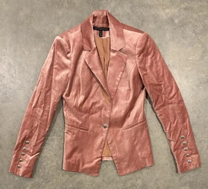 White House Black Market Velvet Pink Blazer One Silver Button Womens Sz 00 WHBM - Picture 1 of 7