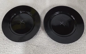 2 Brand New Black Enamel PlateWith A Grey Rim And Knife & Fork Icon - Picture 1 of 3