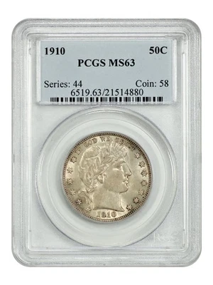 Medio dólar de peluquero 1910 50C graduación profesional MS63 Foto 1 de 4