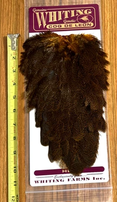 Sillín de gallina Whiting Coq De Leon naranja quemado moteado, atado moscas Foto 1 de 2