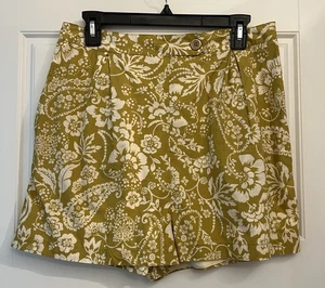 Maeve Anthropologie Damen plissierte Popeline Shorts Größe 8 Chartreuse Blumenmuster neu mit Etikett - Bild 1 von 7