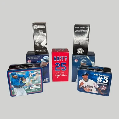 Lote de recuerdos de Texas Rangers Bobbleheads y loncheras Raffy Teixeira Blalock Foto 1 de 4