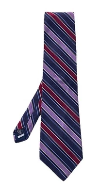 Corbata para hombre BARNEYS NEW YORK púrpura a rayas seda y algodón HECHA A MANO EN ITALIA EC Foto 1 de 4