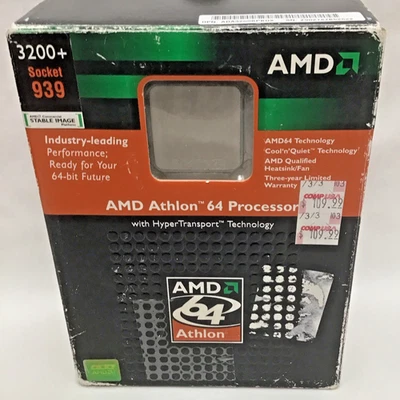 AMD Athlon 64 3200+ 2 GHz Processor Socket 939, 754 IN ORIGINAL BOX + Cooler CPU - Image 1 of 4