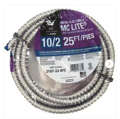 AFC Cable Systems 10/2 x 25 ft. Solid MC Lite Cable Item 1000 - Image 1 of 4