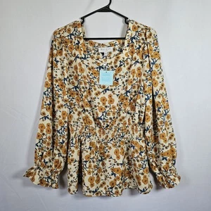 NWT Hayden Los Angeles Large Floral Peasant Boho Blouse Elastic Waist & Sleeves - Picture 1 of 6