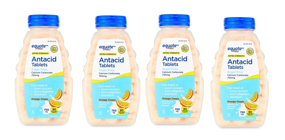 Comprimidos mastigáveis antiácidos sem açúcar Equate Extra Strength, creme de laranja, pacote com 2 - Imagem 1 de 1