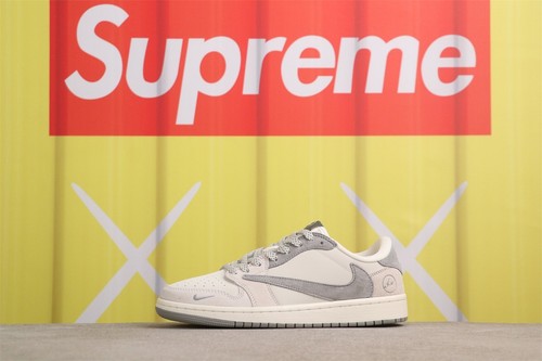 JORDAN Sneakers unisex moda AJ1 retrò basse Travis Scott frammento grigio scamosciato