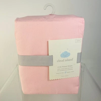Cloud Island  Fitted Crib Sheet  Solid Pink  100% Cotton  NEW - Image 1 of 2