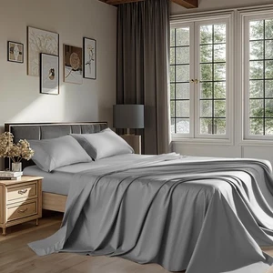 100% Egyptian Cotton 1200 Thread Count Sheets Set,Queen Size Bed Sheet 4 Piec... - Picture 1 of 6