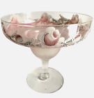 Antique Champagne Glass Pink Satin Enamel Pate Vine White/ Pink Cabbage Roses