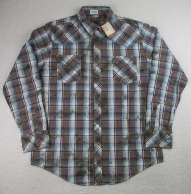 NWT Roper Pearl Snap Shirt Mens XL Cowboy Plaid Button Up Brown Long Sleeve - Image 1 of 4