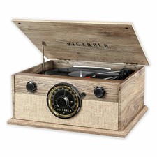 Victrola Wood Bluetooth Retro Record Player with 3-speed Turntable and Radio